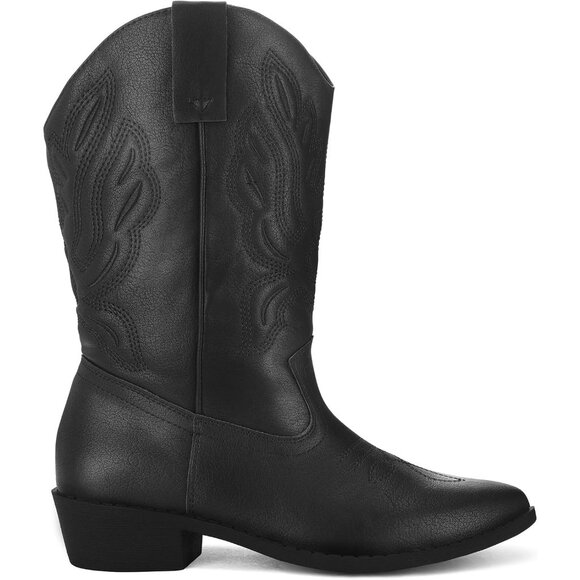 mysoft Women's Black Western Cowboy Boots Mid Calf Pointed Toe Cowgirl - Picture 4 of 6